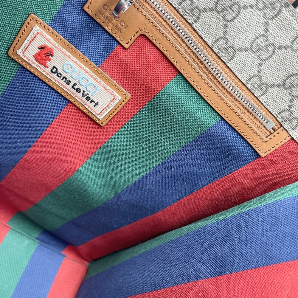 GUCCI グッチ 2WAY ウェブGG ミディアムトートバッグ ハンドバッグ ショルダーバッグ GGスプリーム 723885 PVCコーティングキャンバス レザー ブルー 青 ベージュ シルバー金具 レディース【中古品】