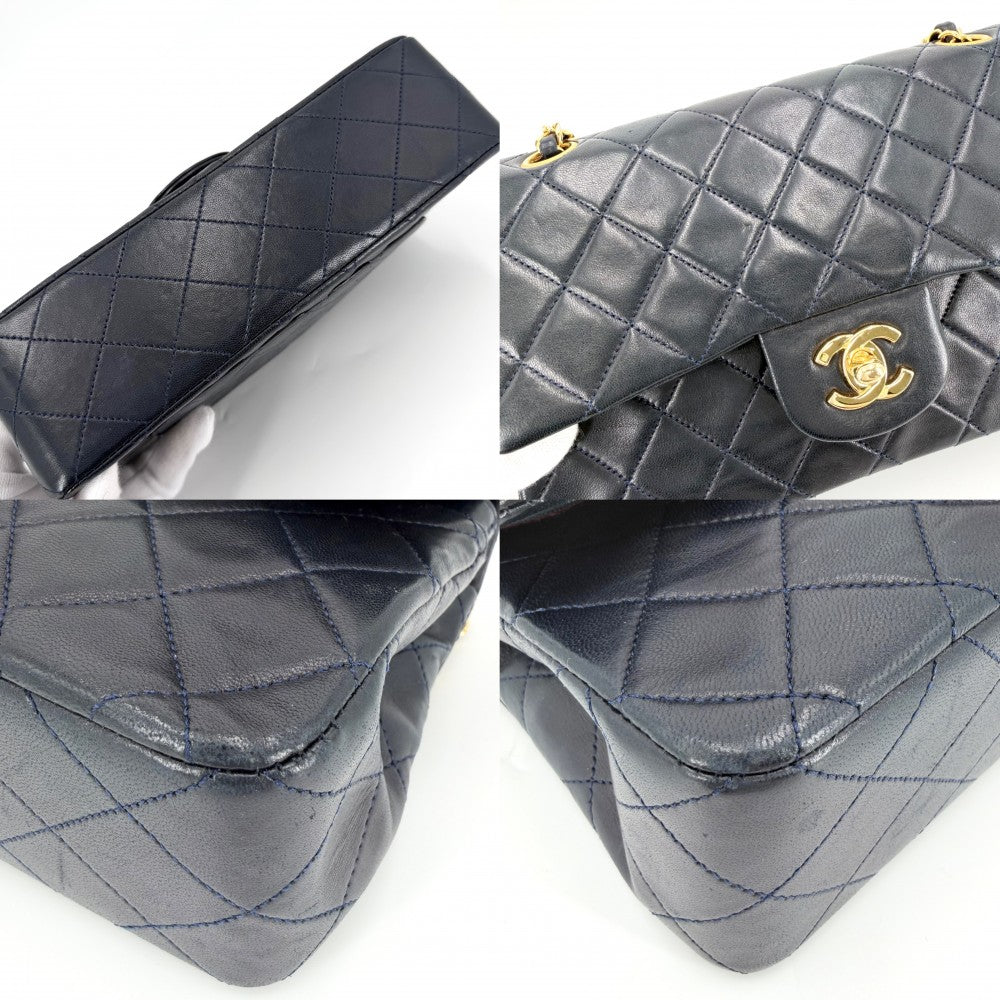 CHANEL シャネル ショルダーバッグ マトラッセ23 ダブルチェーン ダブルフラップ ココマーク ターンロック ラムスキン ネイビー 紺 ゴールド金具 レディース【中古品】
