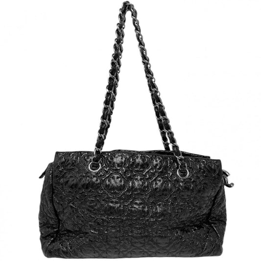 【開店SALE】 CHANEL シャネル ハンドバッグ カメリア キルティング ボーリングバッグ ココマーク チェーンショルダー コーティングレザー ブラック 黒 シルバー金具 レディース【中古品】