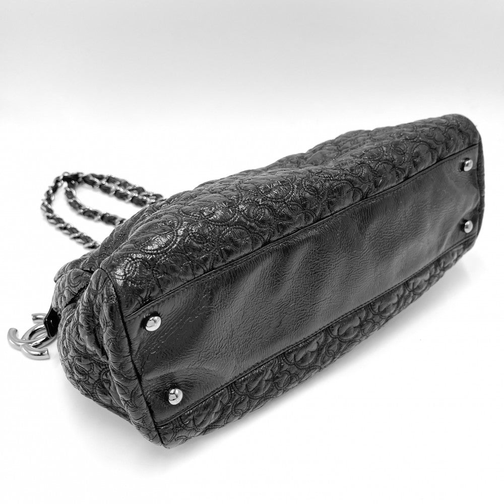 【開店SALE】 CHANEL シャネル ハンドバッグ カメリア キルティング ボーリングバッグ ココマーク チェーンショルダー コーティングレザー ブラック 黒 シルバー金具 レディース【中古品】