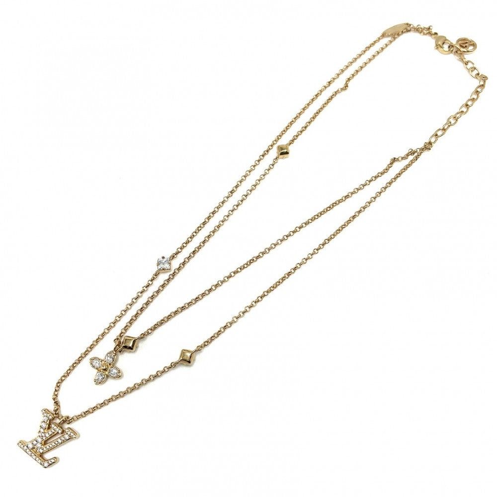 LOUIS VUITTON ルイヴィトン ネックレス レディLV アクセサリー 2連チェーン ラインストーン M01845 ゴールド ユニセックス 約12.5g【中古品】