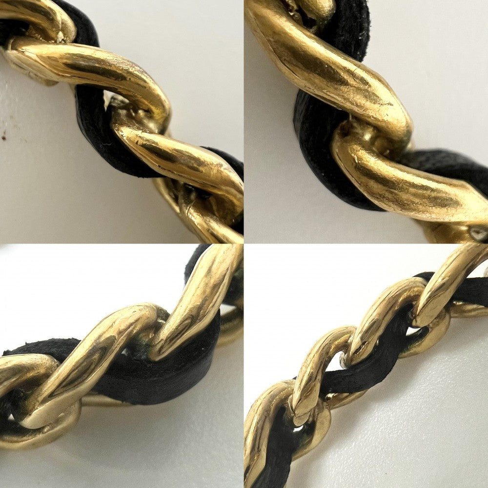CHANEL シャネル イヤリング ココマーク スイング アクセサリー チェーン GP レザー 93C ブラック 黒 ゴールド金具 レディース 約85.1g 1993年【中古品】