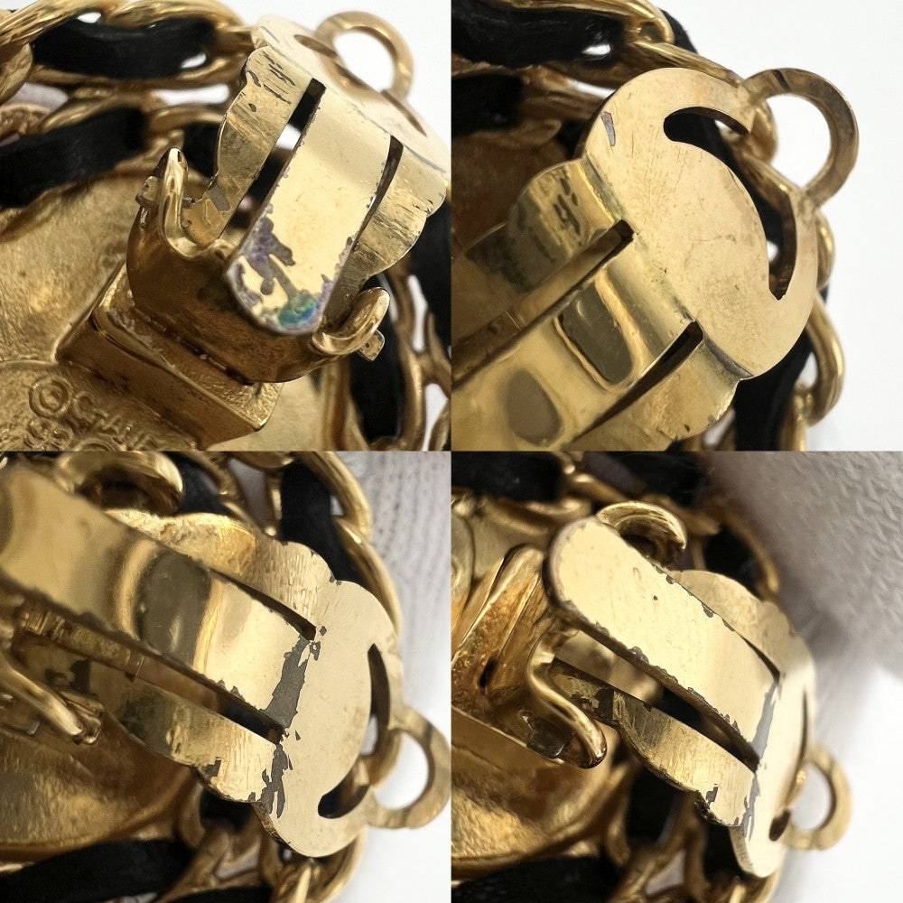 CHANEL シャネル イヤリング ココマーク スイング アクセサリー チェーン GP レザー 93C ブラック 黒 ゴールド金具 レディース 約85.1g 1993年【中古品】