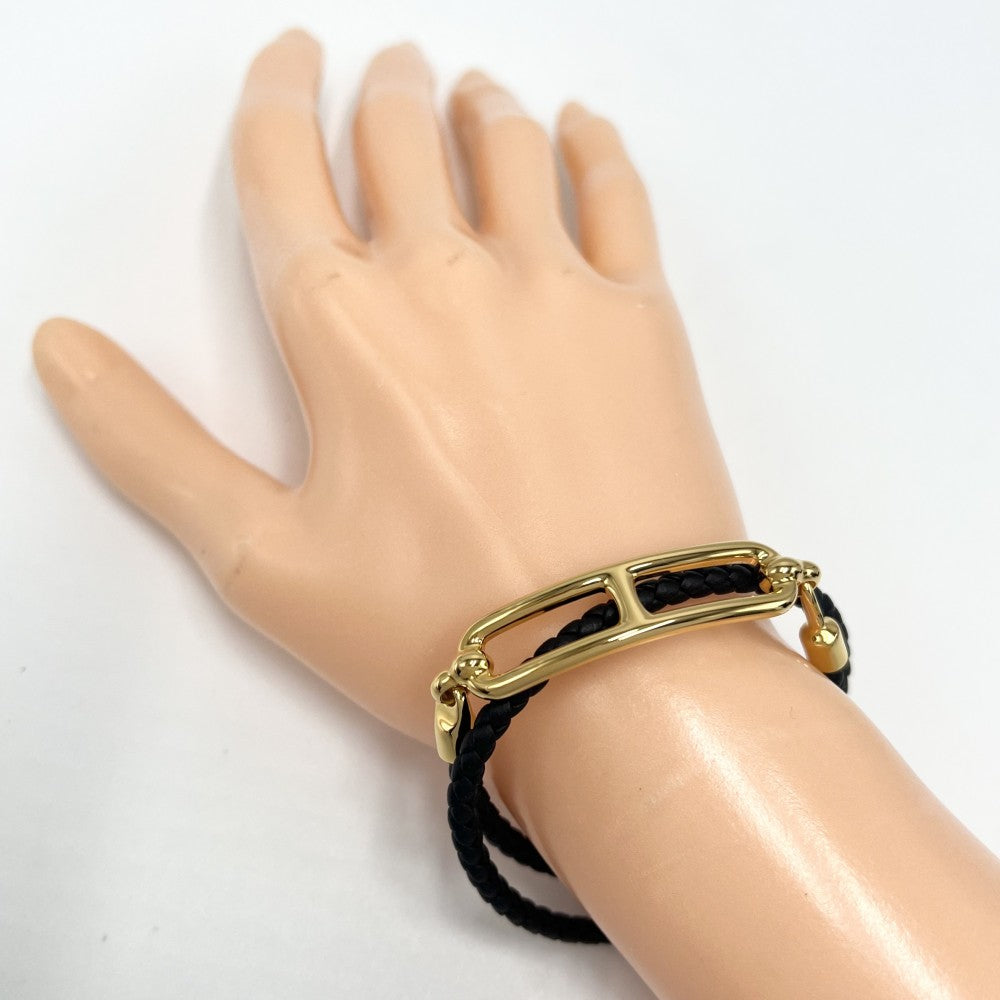 【開店SALE】 HERMES エルメス ブレスレット ルリ ドゥブルトゥール アクセサリー レザー ブラック 黒 ゴールド レディース 約10.1g【中古品】