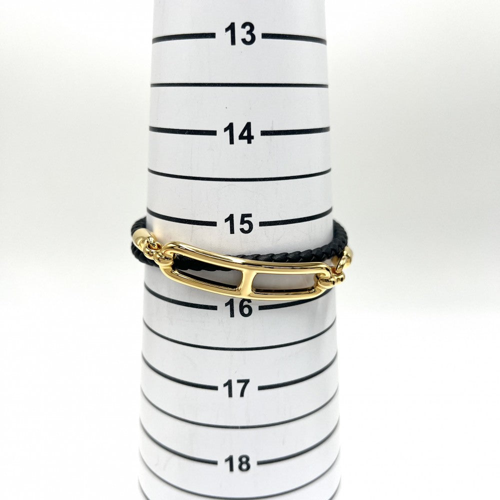 【開店SALE】 HERMES エルメス ブレスレット ルリ ドゥブルトゥール アクセサリー レザー ブラック 黒 ゴールド レディース 約10.1g【中古品】