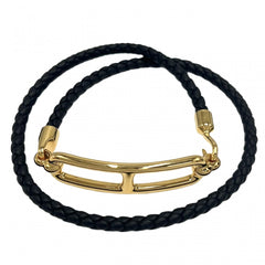【開店SALE】 HERMES エルメス ブレスレット ルリ ドゥブルトゥール アクセサリー レザー ブラック 黒 ゴールド レディース 約10.1g【中古品】