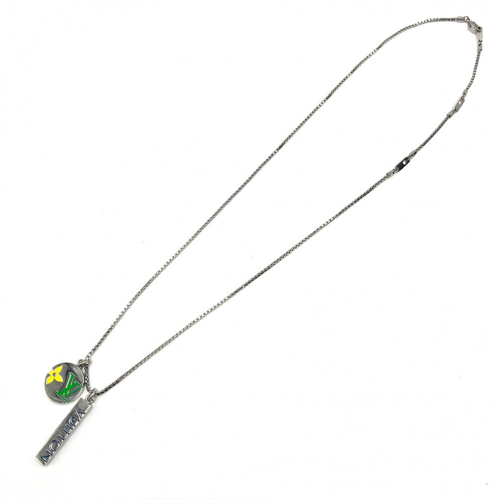 【開店SALE】 LOUIS VUITTON ルイヴィトン ネックレス モノグラムプレイ ペンダント アクセサリー ロングネックレス メタル M01185 シルバー ユニセックス 約19.2g【中古品】