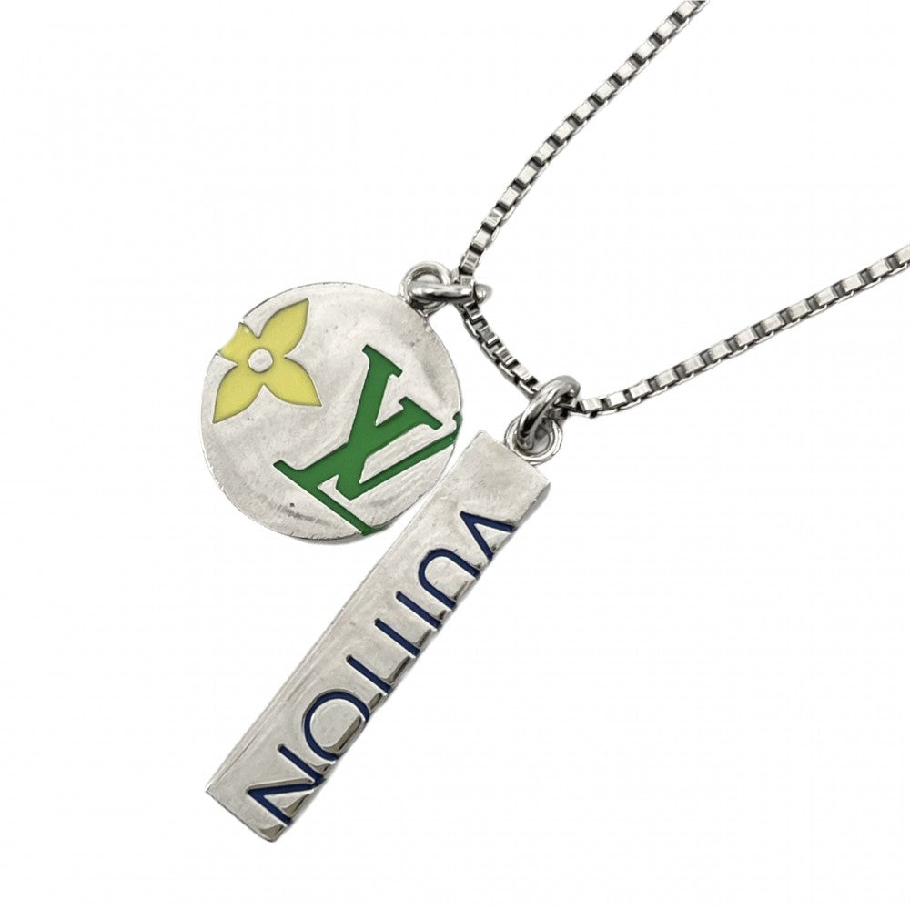 【開店SALE】 LOUIS VUITTON ルイヴィトン ネックレス モノグラムプレイ ペンダント アクセサリー ロングネックレス メタル M01185 シルバー ユニセックス 約19.2g【中古品】