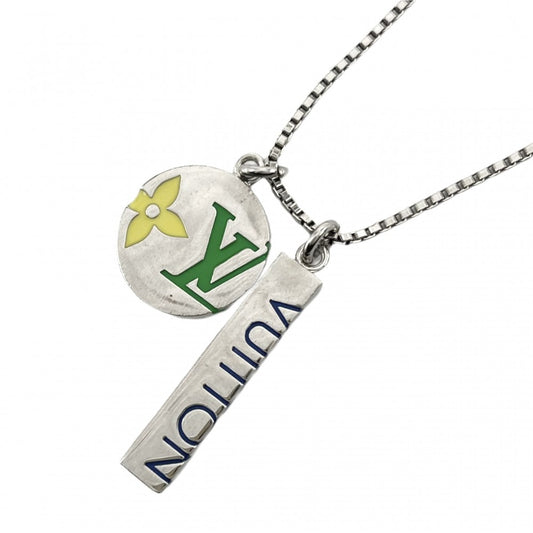 LOUIS VUITTON ルイヴィトン ネックレス モノグラムプレイ ペンダント アクセサリー ロングネックレス メタル M01185 シルバー ユニセックス 約19.2g【中古品】