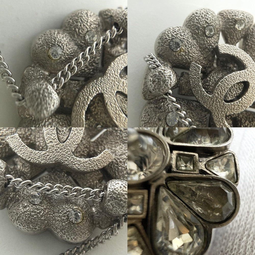 CHANEL シャネル ネックレス チェーン ココマーク アクセサリー クローバー ラインストーン 08A シルバー レディース 約12.4g 2008年【中古品】