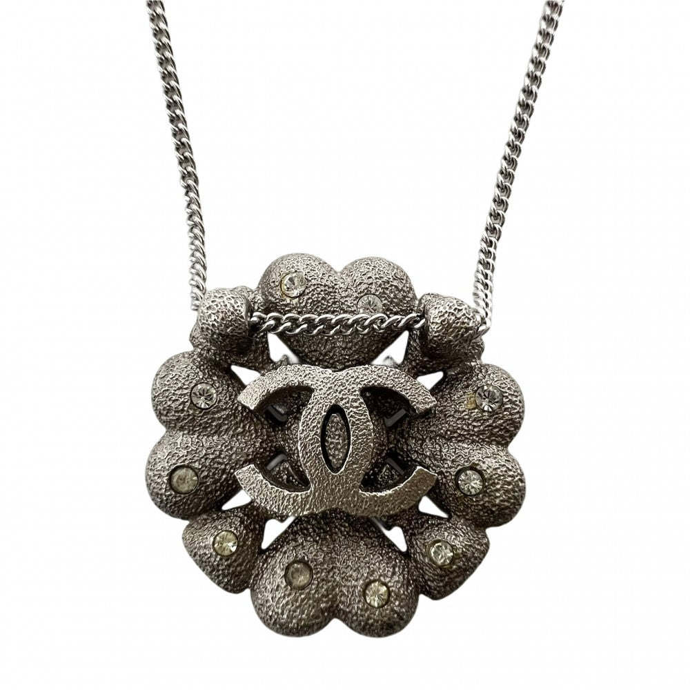 CHANEL シャネル ネックレス チェーン ココマーク アクセサリー クローバー ラインストーン 08A シルバー レディース 約12.4g 2008年【中古品】