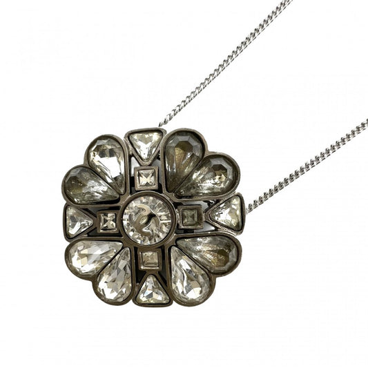 【開店SALE】 CHANEL シャネル ネックレス チェーン ココマーク アクセサリー クローバー ラインストーン 08A シルバー レディース 約12.4g 2008年【中古品】