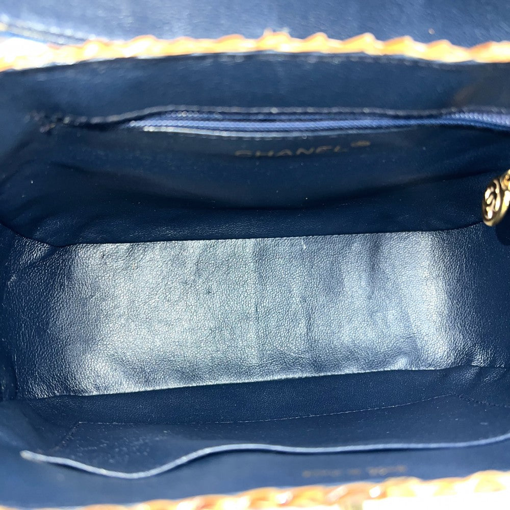 CHANEL シャネル ショルダーバッグ かごバッグ チェーンショルダー ココマーク ターンロック ストロー デニム ブラウン 茶 インディゴ ゴールド金具 レディース【中古品】