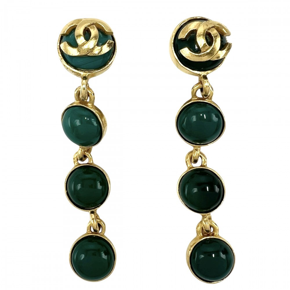 【開店SALE】 CHANEL シャネル イヤリング ココマーク ヴィンテージ アクセサリー スイング GP カラーストーン 95A ゴールド グリーン 緑 レディース 約35.8g 1995年【中古品】