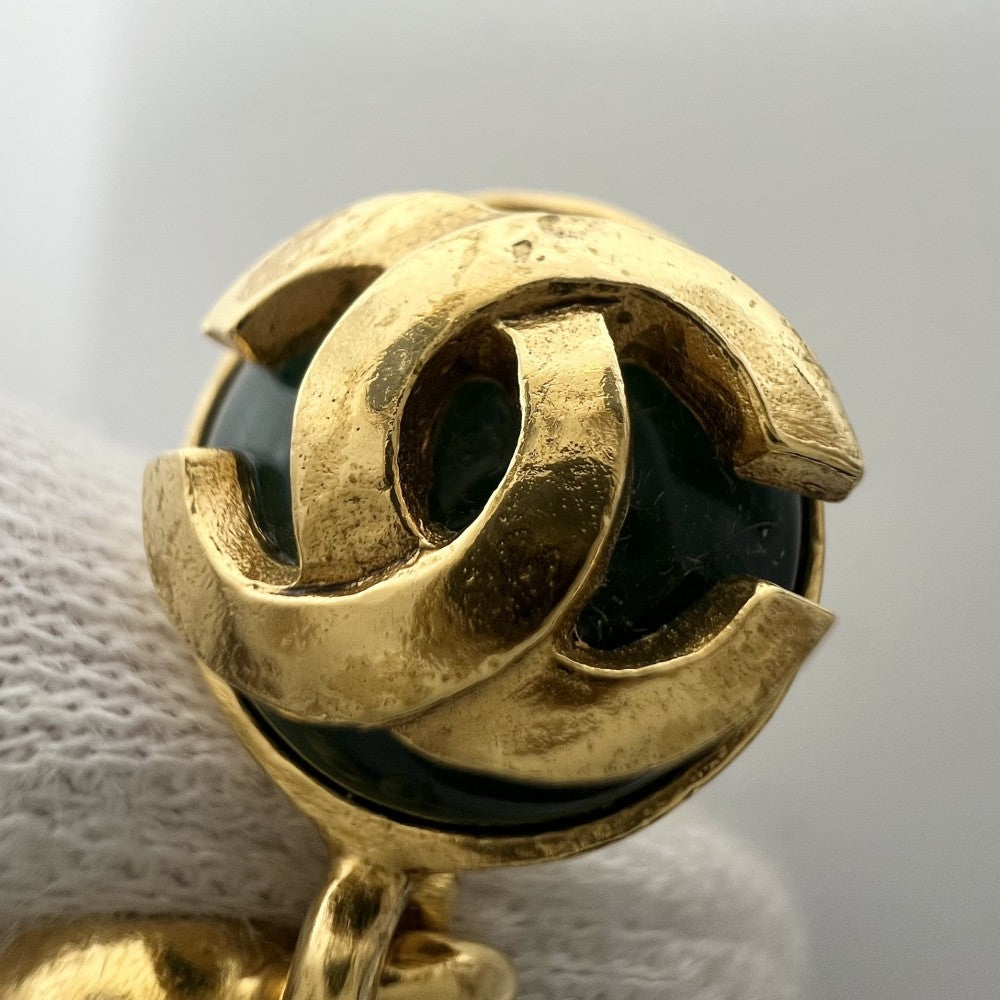 【開店SALE】 CHANEL シャネル イヤリング ココマーク ヴィンテージ アクセサリー スイング GP カラーストーン 95A ゴールド グリーン 緑 レディース 約35.8g 1995年【中古品】
