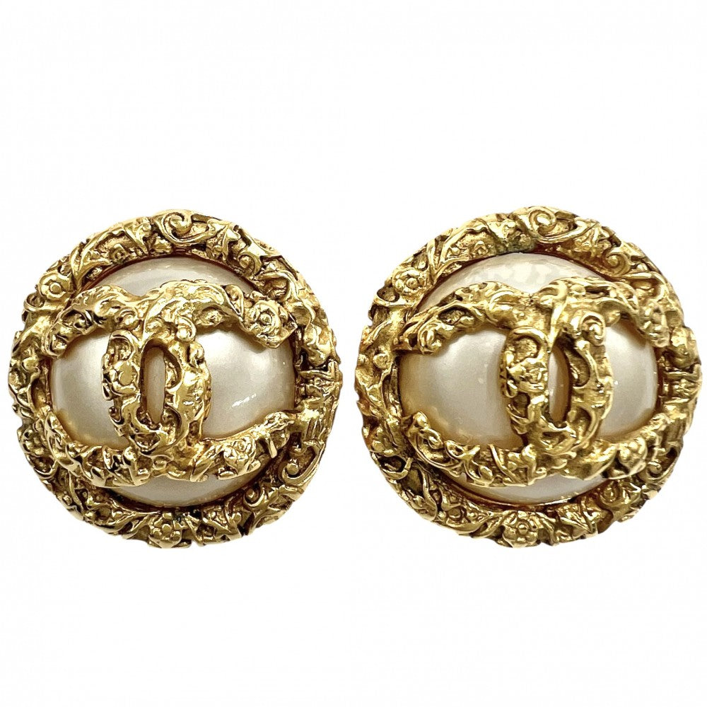 【開店SALE】 CHANEL シャネル イヤリング ラウンド アクセサリー ヴィンテージ ココマーク GP フェイクパール 93A ゴールド レディース 約35.0g 1993年【中古品】