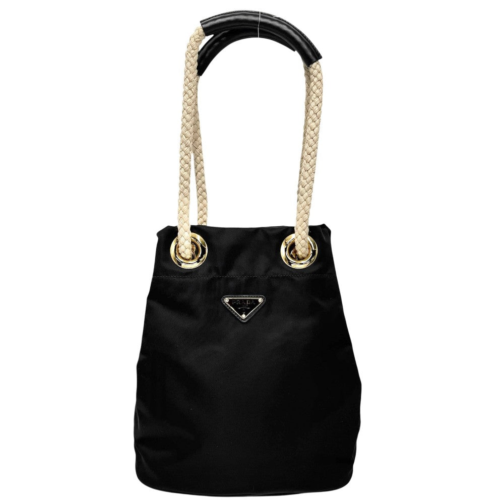 PRADA プラダ ハンドバッグ マリナースモール バケットバッグ Re-Nylon メンズ レディース 1BE082 ナイロン ブラック 黒 シルバー金具 レディース【中古品】