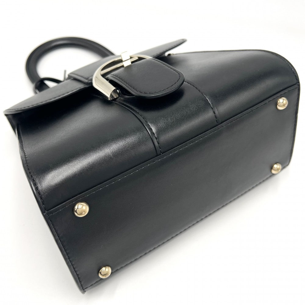 2WAY デルヴォー ブリヨンミニ ハンドバッグ ショルダーバッグ DELVAUX かばん 鞄 レザー ブラック 黒 ゴールド金具 レディース【中古品】