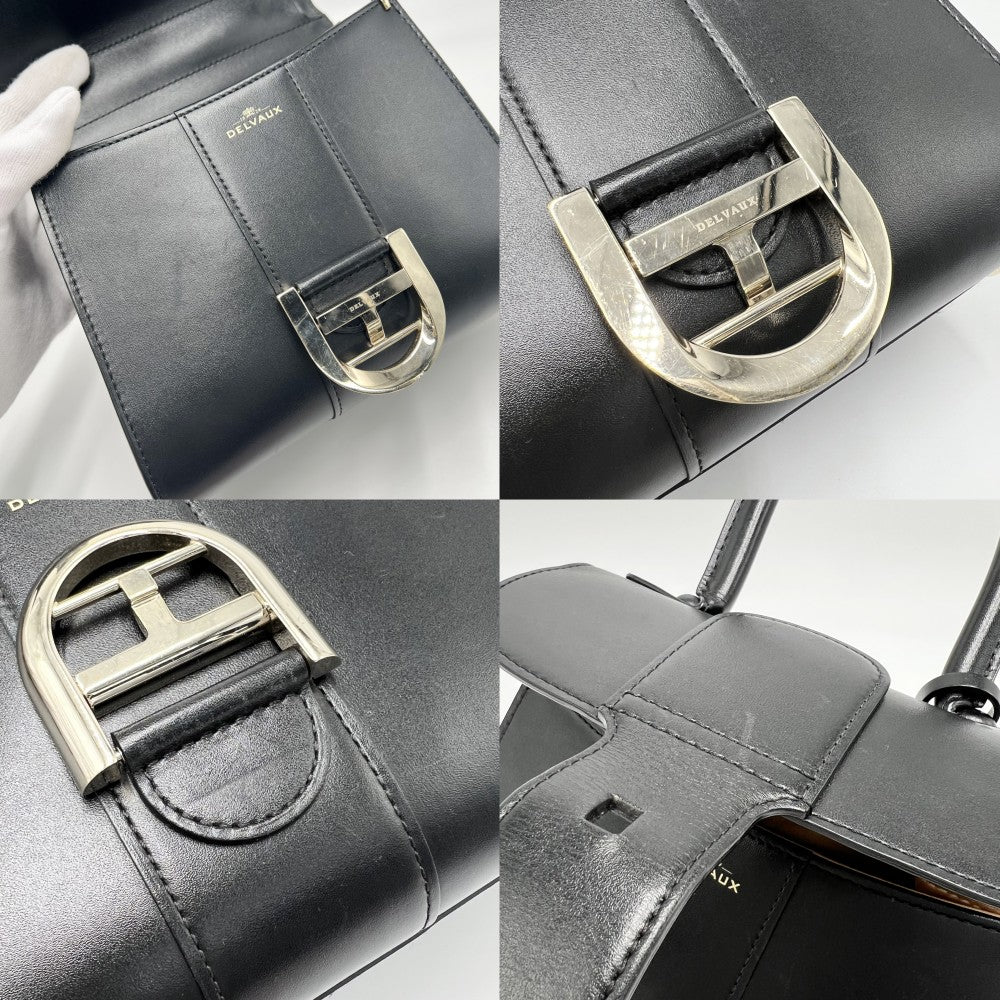 2WAY デルヴォー ブリヨンミニ ハンドバッグ ショルダーバッグ DELVAUX かばん 鞄 レザー ブラック 黒 ゴールド金具 レディース【中古品】