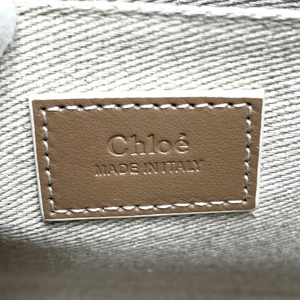 【開店SALE】 Chloe クロエ 2WAY WOODY　ウッディ スモールトートバッグ ハンドバッグ ショルダーバッグ CHC23AS397L1726Y リネンキャンバス カーフスキン ベージュ ブラウン 茶 ゴールド金具 レディース【中古品】