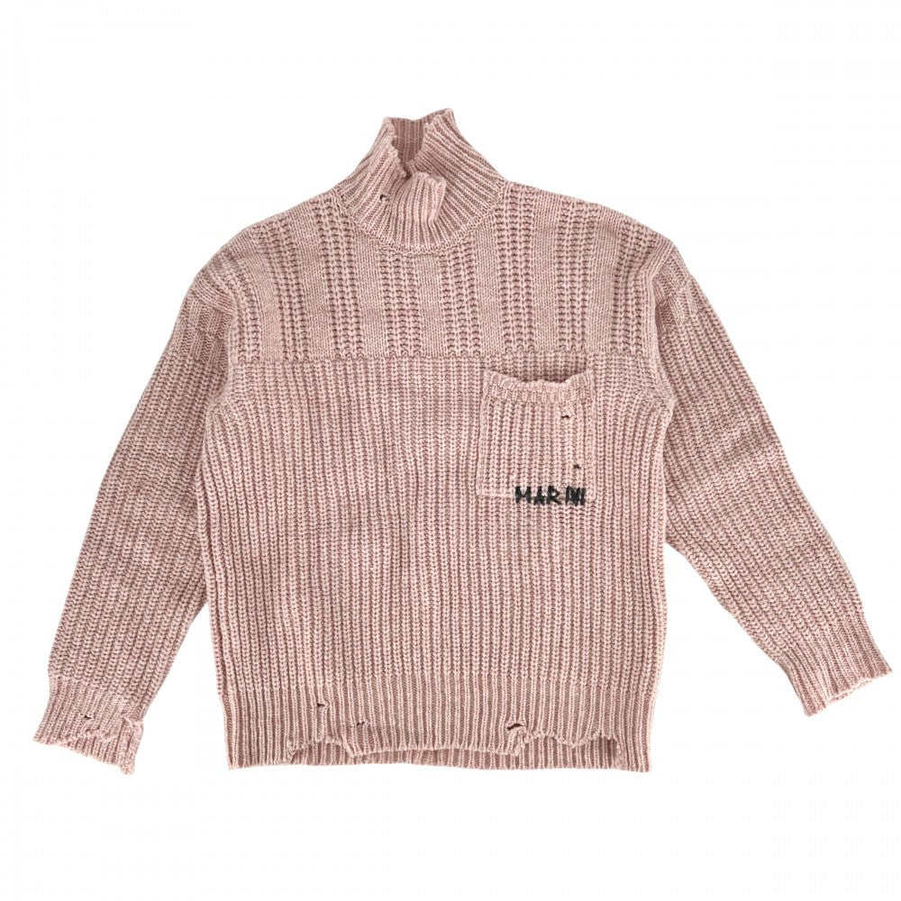 【秋物特集】 MARNI マルニ ニット デストロイ ダメージ ハイネック 24AW 服 アパレル 48 DVMG0054A0 ピンク 秋 冬 ビーガンウール レディース【中古品】
