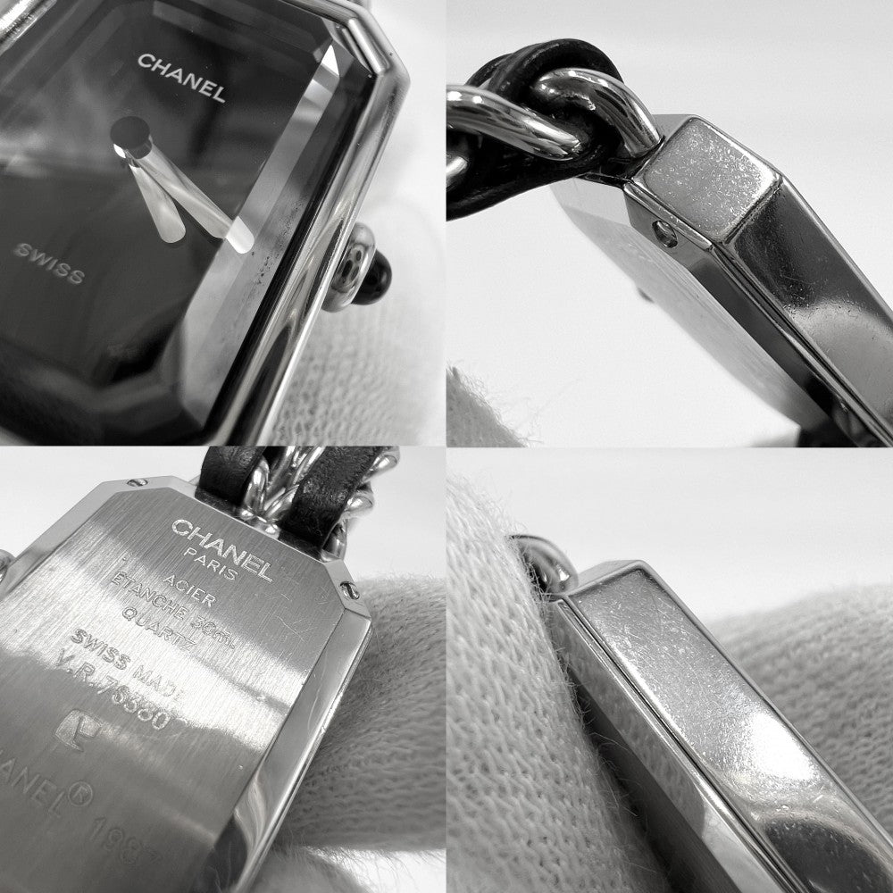 【開店SALE】 CHANEL シャネル 腕時計 プルミエールL ウォッチ 電池式 黒文字盤 SS QZ クオーツ ステンレススチール レザー シルバー ブラック 黒 レディース【中古品】