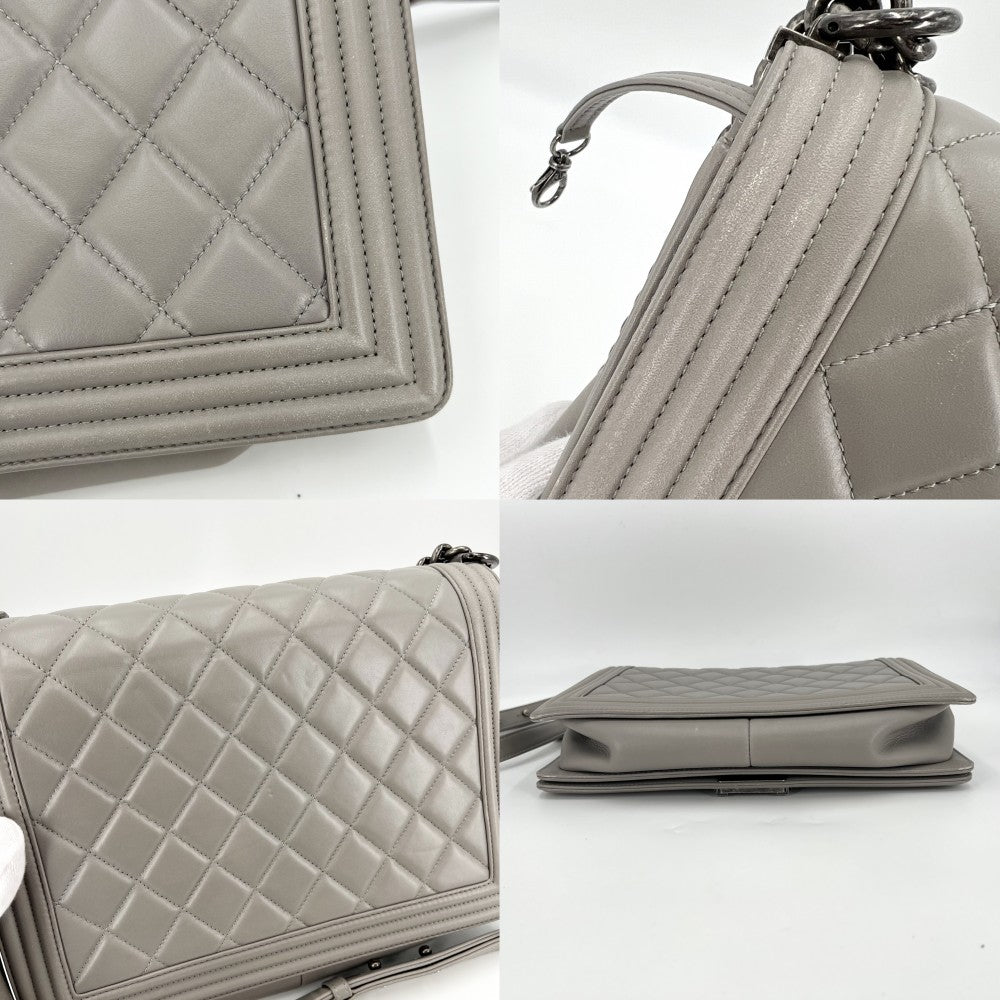CHANEL シャネル ショルダーバッグ マトラッセ ラージ ボーイシャネル ココマーク BOY CHANEL ラムスキン グレー系 シルバー金具 レディース【中古品】