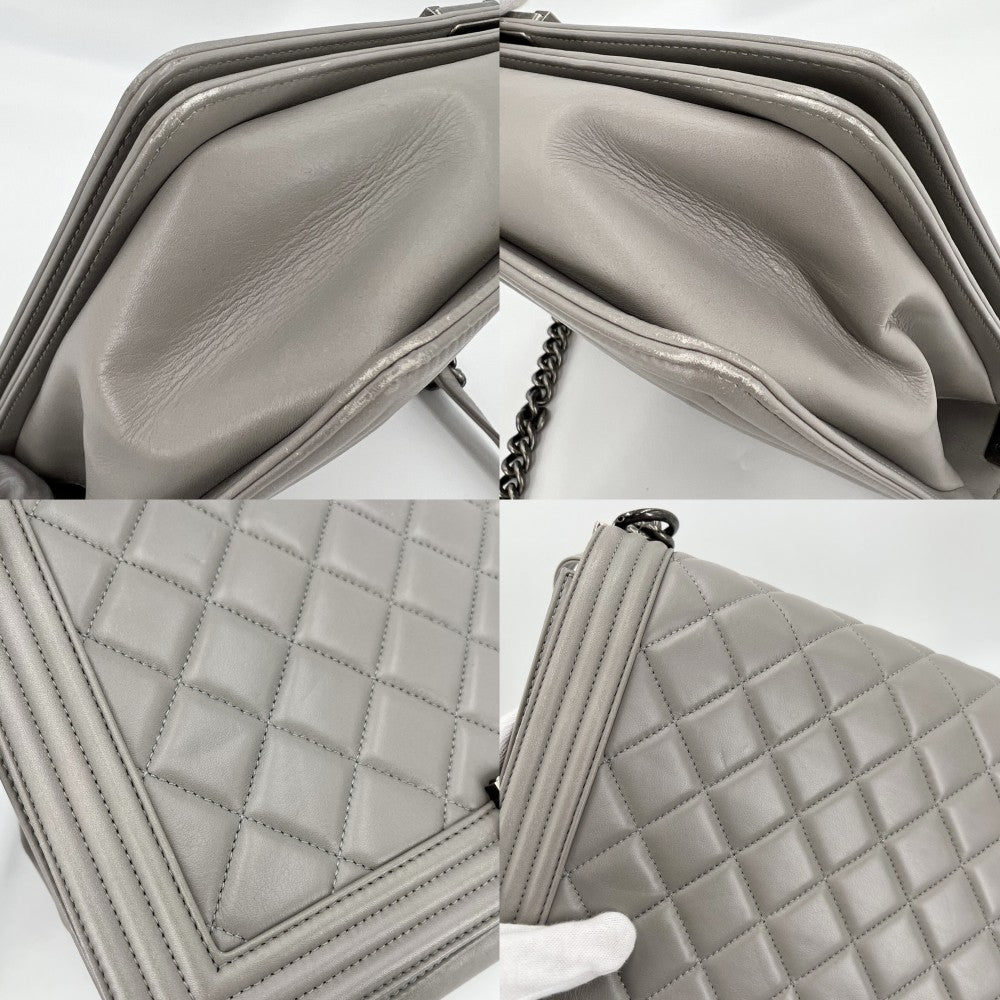 CHANEL シャネル ショルダーバッグ マトラッセ ラージ ボーイシャネル ココマーク BOY CHANEL ラムスキン グレー系 シルバー金具 レディース【中古品】
