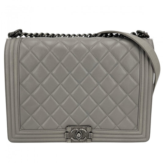【開店SALE】 CHANEL シャネル ショルダーバッグ マトラッセ ラージ ボーイシャネル ココマーク BOY CHANEL ラムスキン グレー系 シルバー金具 レディース【中古品】