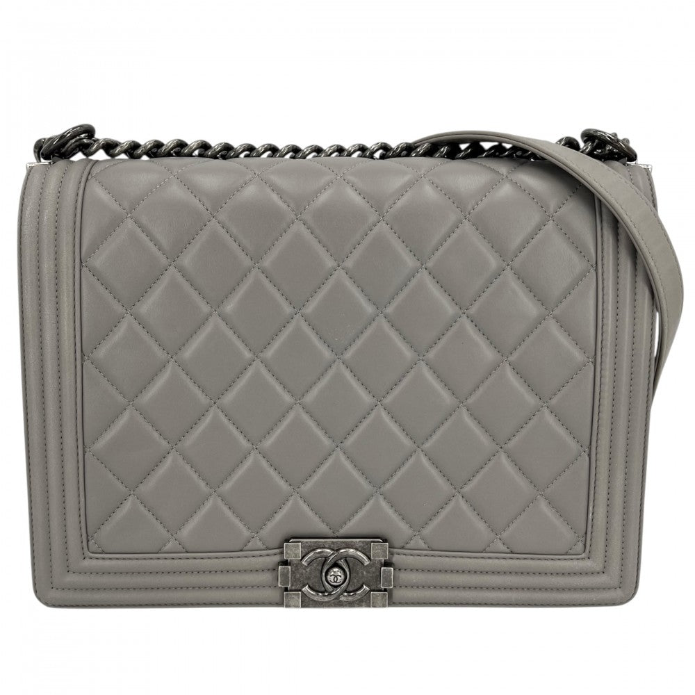 CHANEL シャネル ショルダーバッグ マトラッセ ラージ ボーイシャネル ココマーク BOY CHANEL ラムスキン グレー系 シルバー金具 レディース【中古品】