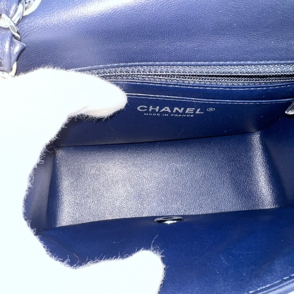 CHANEL シャネル ショルダーバッグ ミニマトラッセ ターンロック シングルチェーン シングルフラップ ココマーク ラムスキン ブルー系 シルバー金具 レディース【中古品】