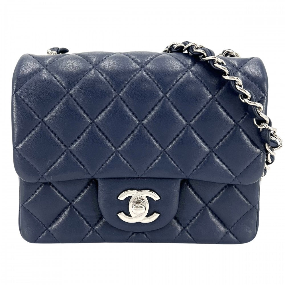 CHANEL シャネル ショルダーバッグ ミニマトラッセ ターンロック シングルチェーン シングルフラップ ココマーク ラムスキン ブルー系 シルバー金具 レディース【中古品】