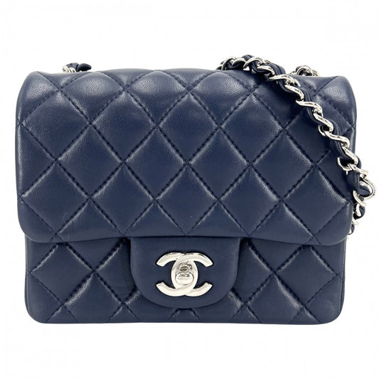 CHANEL シャネル ショルダーバッグ ミニマトラッセ ターンロック シングルチェーン シングルフラップ ココマーク ラムスキン ブルー系 シルバー金具 レディース【中古品】