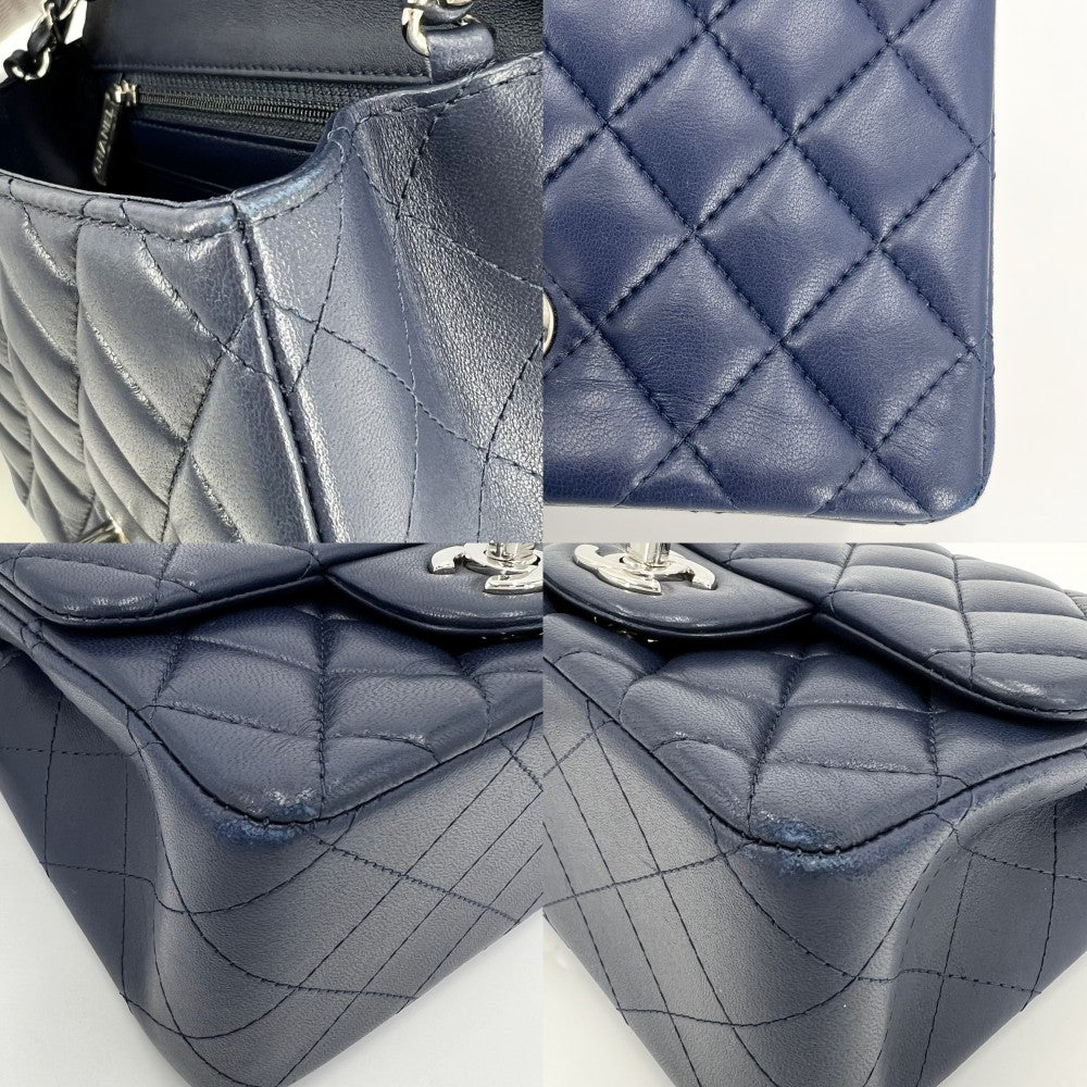CHANEL シャネル ショルダーバッグ ミニマトラッセ ターンロック シングルチェーン シングルフラップ ココマーク ラムスキン ブルー系 シルバー金具 レディース【中古品】