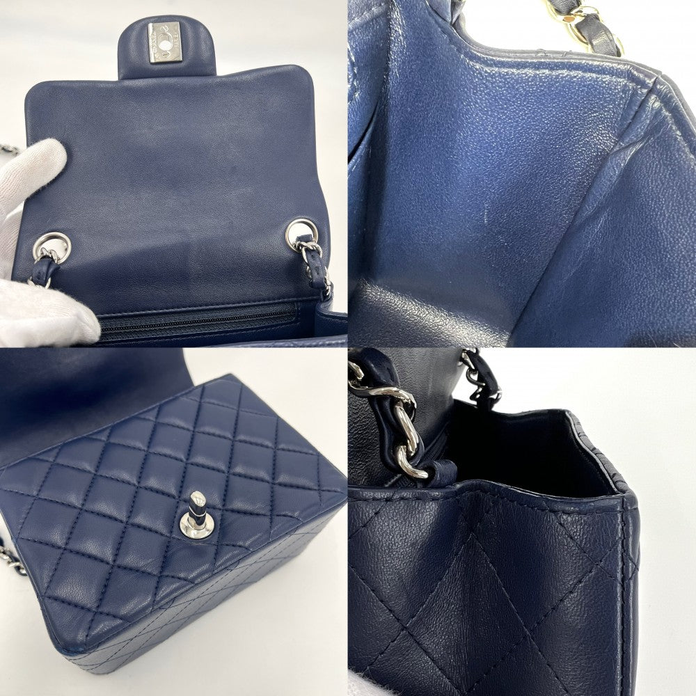 CHANEL シャネル ショルダーバッグ ミニマトラッセ ターンロック シングルチェーン シングルフラップ ココマーク ラムスキン ブルー系 シルバー金具 レディース【中古品】