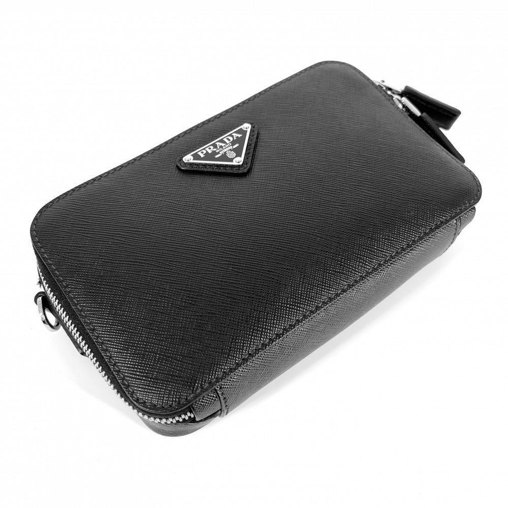 PRADA プラダ ショルダーバッグ Re-Nylon ブリック トライアングルロゴ メンズ レディース 2VH173 レザー ブラック 黒 シルバー金具 ユニセックス【中古品】