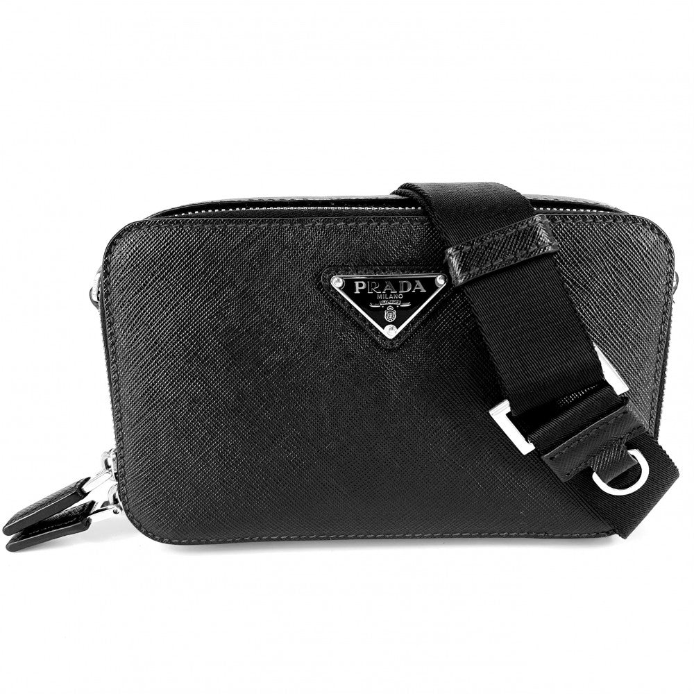 PRADA プラダ ショルダーバッグ Re-Nylon ブリック トライアングルロゴ メンズ レディース 2VH173 レザー ブラック 黒 シルバー金具 ユニセックス【中古品】