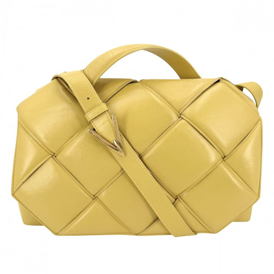 BOTTEGAVENETA ボッテガヴェネタ 2WAY マキシイントレチャート ショルダーバッグ ハンドバッグ トップハンドル 629313 レザー イエロー ゴールド金具 レディース【中古品】