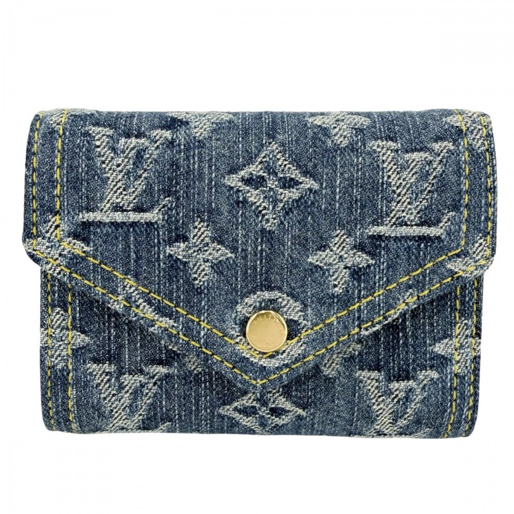 【開店SALE】 LOUIS VUITTON ルイヴィトン 二つ折り財布 モノグラムデニム ポルトフォイユ・ヴィクトリーヌ ミニウォレット ミニ財布 コンパクトウォレット M13212 ブルー 青 ゴールド金具 レディース【中古品】