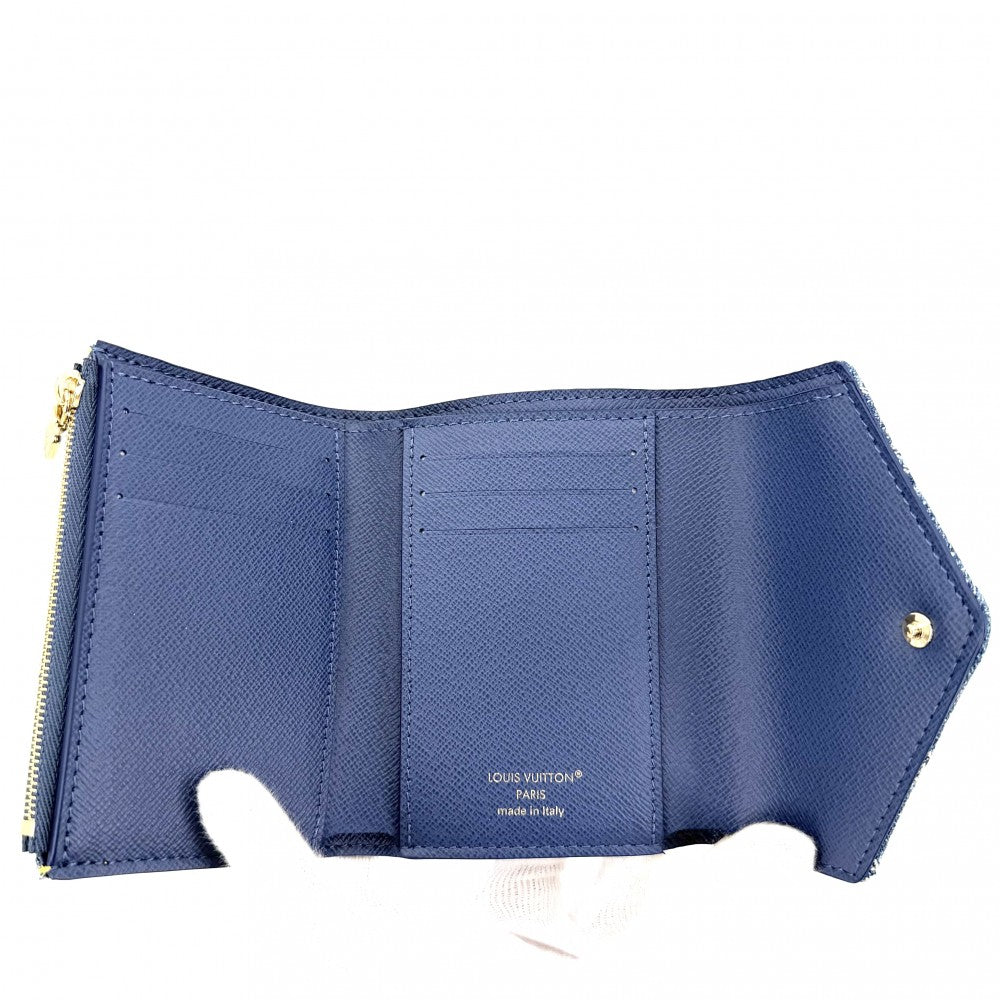 【開店SALE】 LOUIS VUITTON ルイヴィトン 二つ折り財布 モノグラムデニム ポルトフォイユ・ヴィクトリーヌ ミニウォレット ミニ財布 コンパクトウォレット M13212 ブルー 青 ゴールド金具 レディース【中古品】