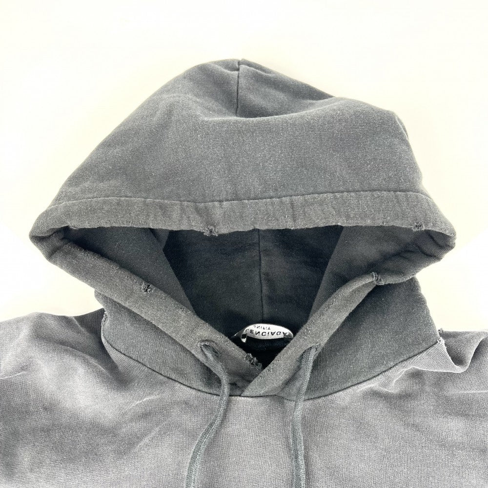 【開店SALE】 BALENCIAGA バレンシアガ パーカー プルオーバー スピードハンターズ トップス アップサイドダウンフーディ ロゴプリント 服 アパレル 698156 ブラック 黒 グレー 秋 冬 コットン メンズ【中古品】