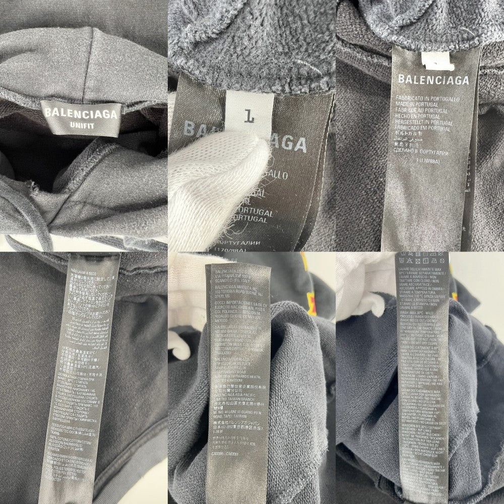 【開店SALE】 BALENCIAGA バレンシアガ パーカー プルオーバー スピードハンターズ トップス アップサイドダウンフーディ ロゴプリント 服 アパレル 698156 ブラック 黒 グレー 秋 冬 コットン メンズ【中古品】