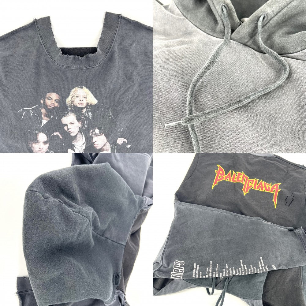 【開店SALE】 BALENCIAGA バレンシアガ パーカー プルオーバー スピードハンターズ トップス アップサイドダウンフーディ ロゴプリント 服 アパレル 698156 ブラック 黒 グレー 秋 冬 コットン メンズ【中古品】