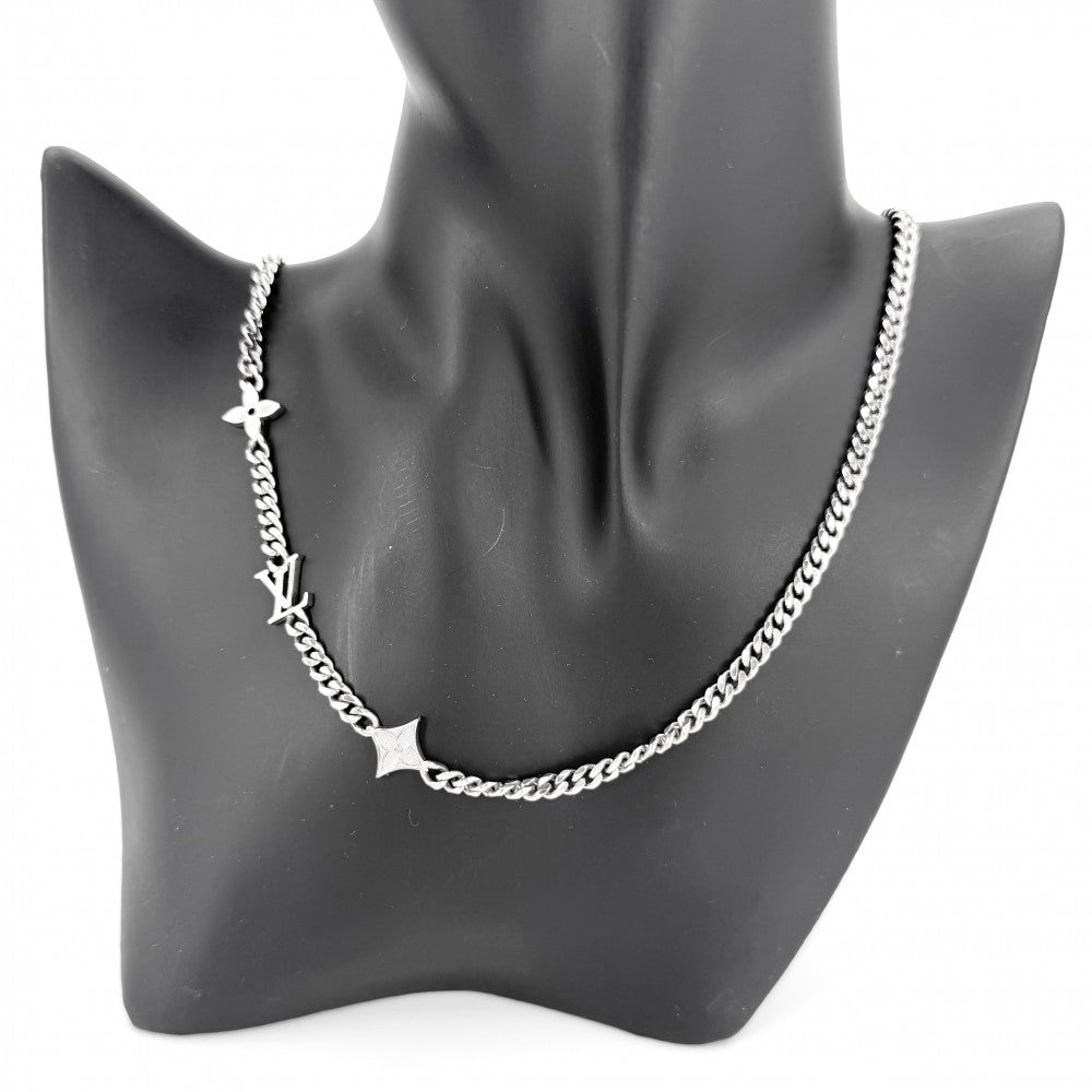 LOUIS VUITTON ルイヴィトン ネックレス モノグラムフラワー ネックレス･モノグラム ロウ アクセサリー M01490 シルバー メンズ 約25.9g【中古品】