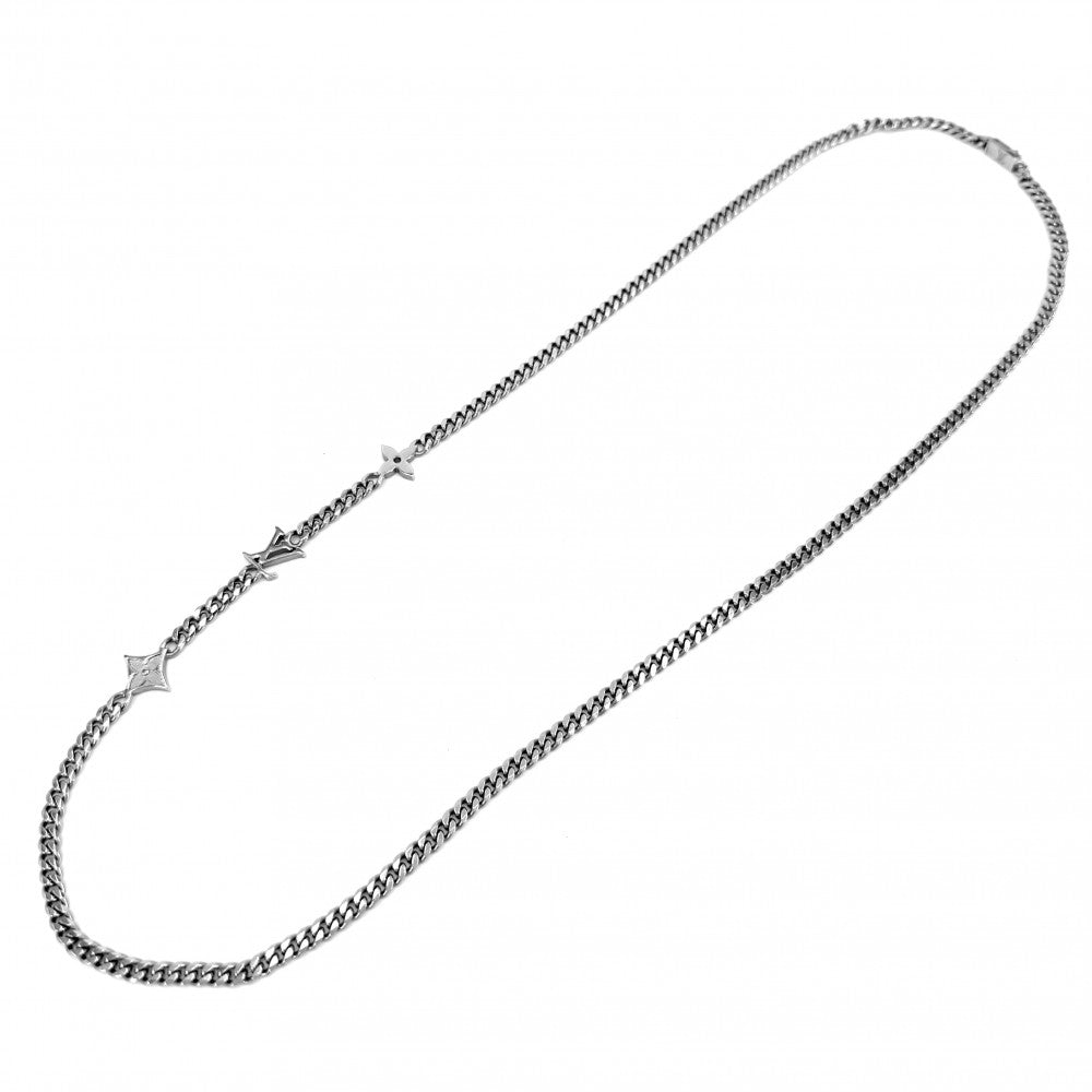 LOUIS VUITTON ルイヴィトン ネックレス モノグラムフラワー ネックレス･モノグラム ロウ アクセサリー M01490 シルバー メンズ 約25.9g【中古品】