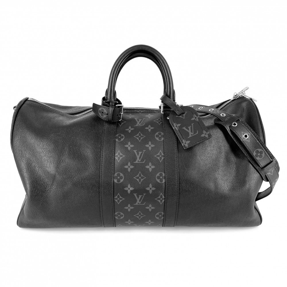 【開店SALE】 LOUIS VUITTON ルイヴィトン ボストンバッグ 2WAY ショルダーバッグ タイガラマ キーポルバンドリエール50 Keepall Bandouliere50 トラベルバッグ 旅行バッグ M53763 ブラック 黒 シルバー金具 メンズ【中古品】