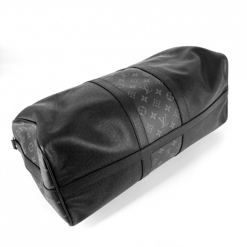 【開店SALE】 LOUIS VUITTON ルイヴィトン ボストンバッグ 2WAY ショルダーバッグ タイガラマ キーポルバンドリエール50 Keepall Bandouliere50 トラベルバッグ 旅行バッグ M53763 ブラック 黒 シルバー金具 メンズ【中古品】