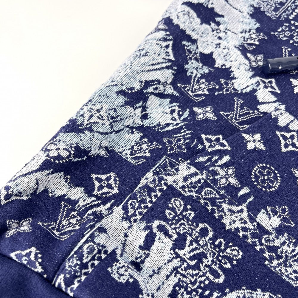 【開店SALE】 LOUIS VUITTON ルイヴィトン セットアップ モノグラムバンダナ スウェットパーカー ショートスリーブフーディパーカー ハーフパンツ 半ズボン アパレル 服 22SS 半袖 M ブルー 青 ホワイト 白 コットン メンズ【中古品】