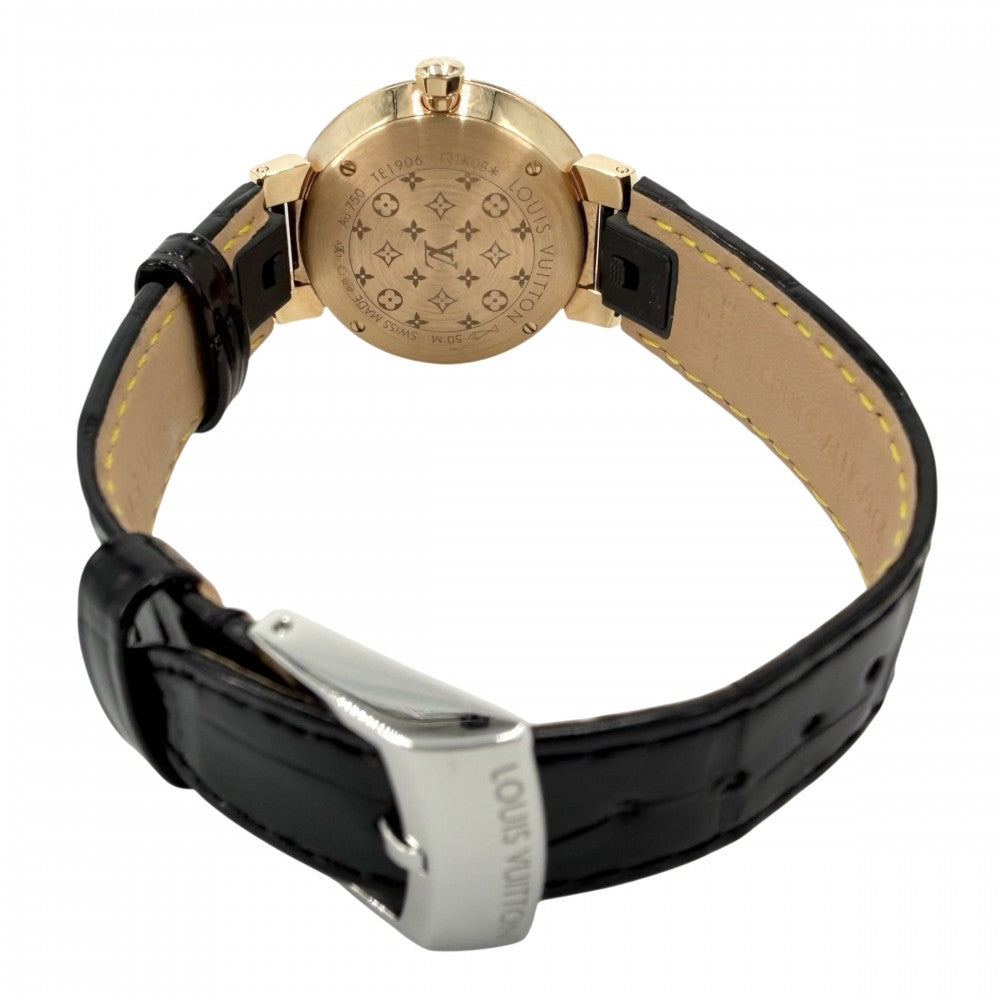 【開店SALE】 LOUIS VUITTON ルイヴィトン 腕時計 タンブール スリム カラーブロッサム TAMBOUR SLIM COLOR BLOSSOM シェル文字盤 K18PG 18金 PM Q1K0B クオーツ K18ピンクゴールド レザー ダイヤモンド ピンク オレンジ ゴールド金具 レディース【中古品】