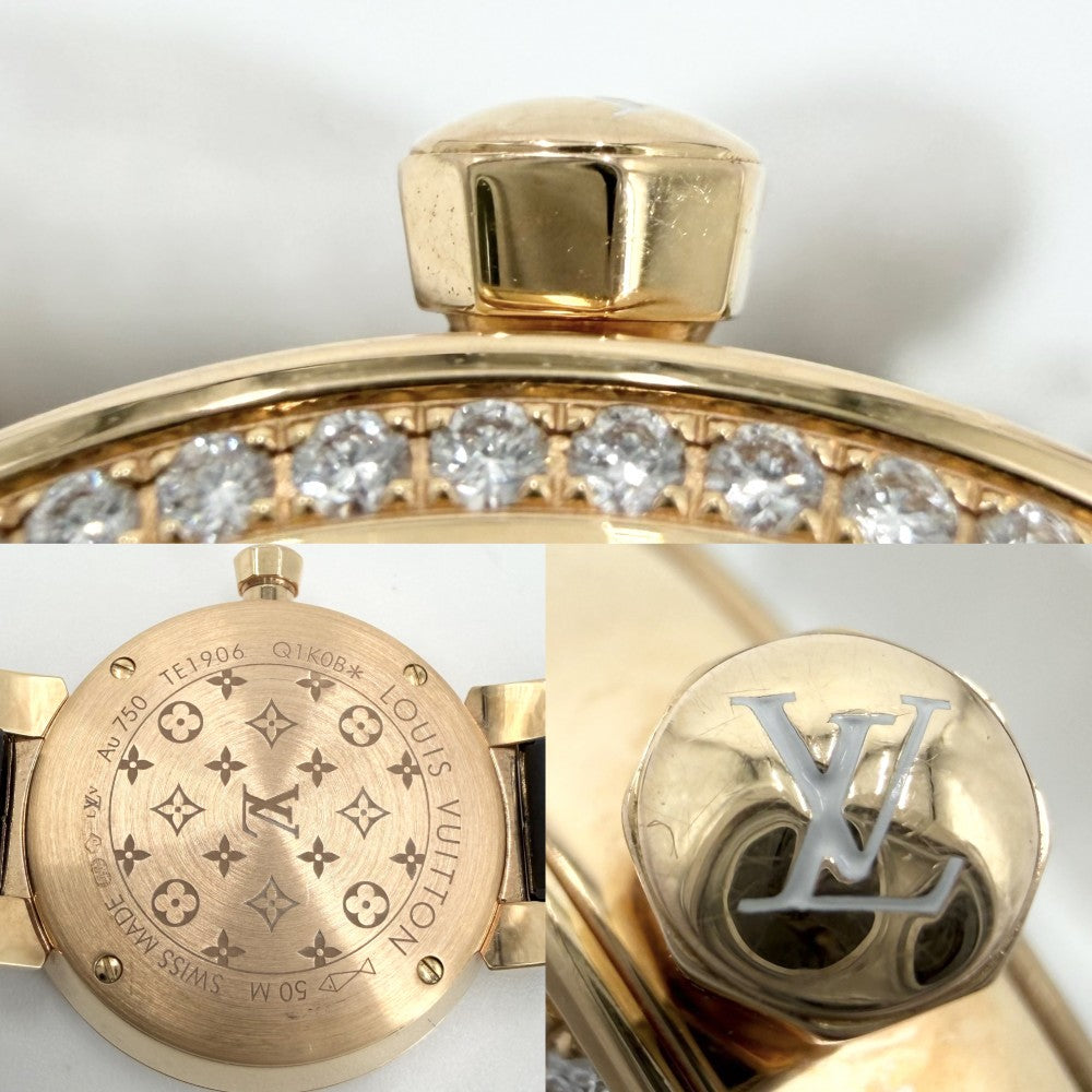【開店SALE】 LOUIS VUITTON ルイヴィトン 腕時計 タンブール スリム カラーブロッサム TAMBOUR SLIM COLOR BLOSSOM シェル文字盤 K18PG 18金 PM Q1K0B クオーツ K18ピンクゴールド レザー ダイヤモンド ピンク オレンジ ゴールド金具 レディース【中古品】